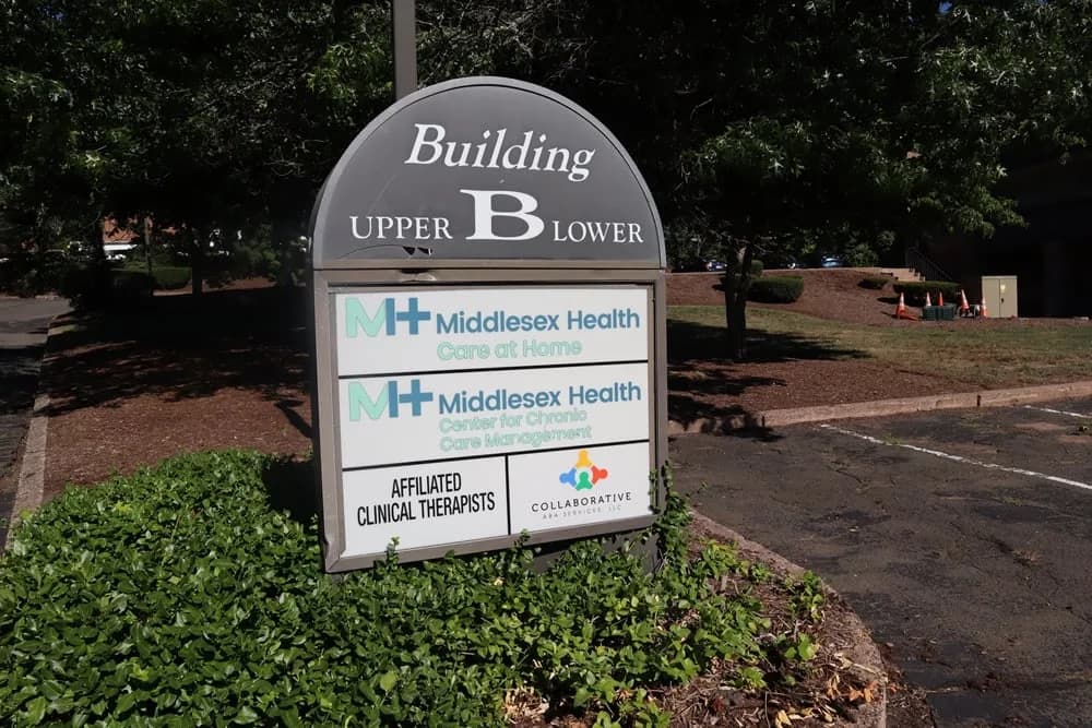 Building directory sign showing Collaborative ABA Services at 770 Saybrook Road, Middletown, CT